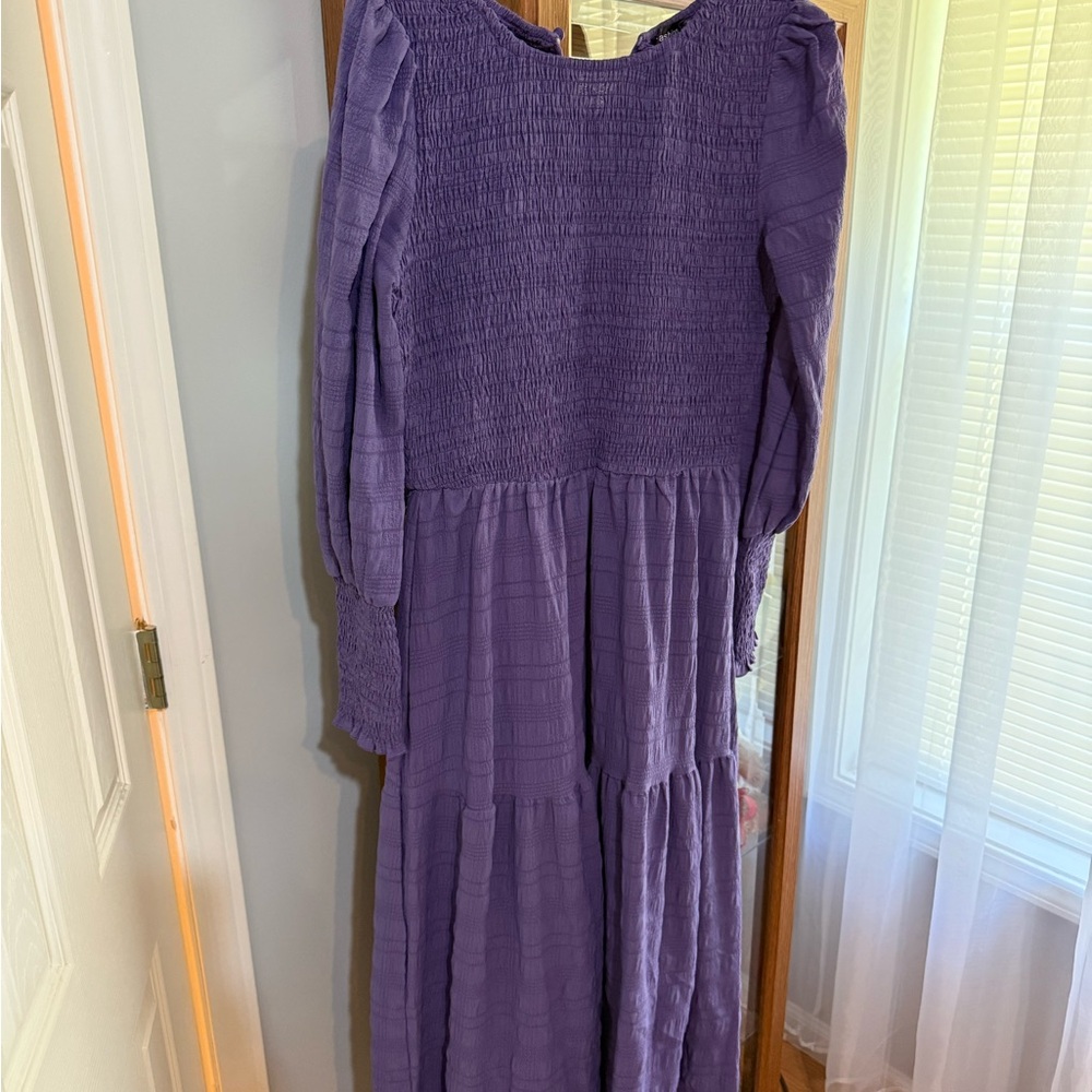 Chic Purple Smocked Midi Dress